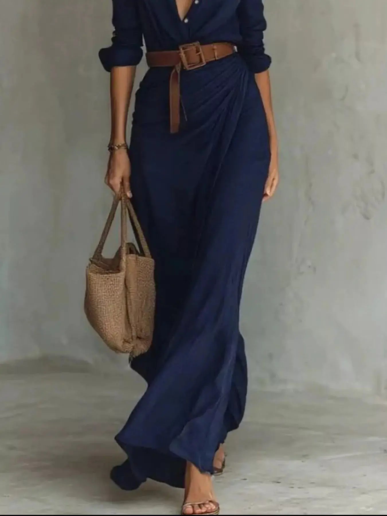 Full Size Ruched Long Sleeve Maxi Dress Plus Size Trendsi