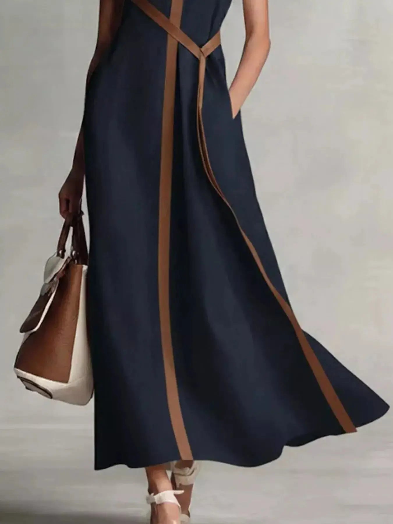 Full Size Contrast Trim Sleeveless Maxi Dress Plus Size Trendsi