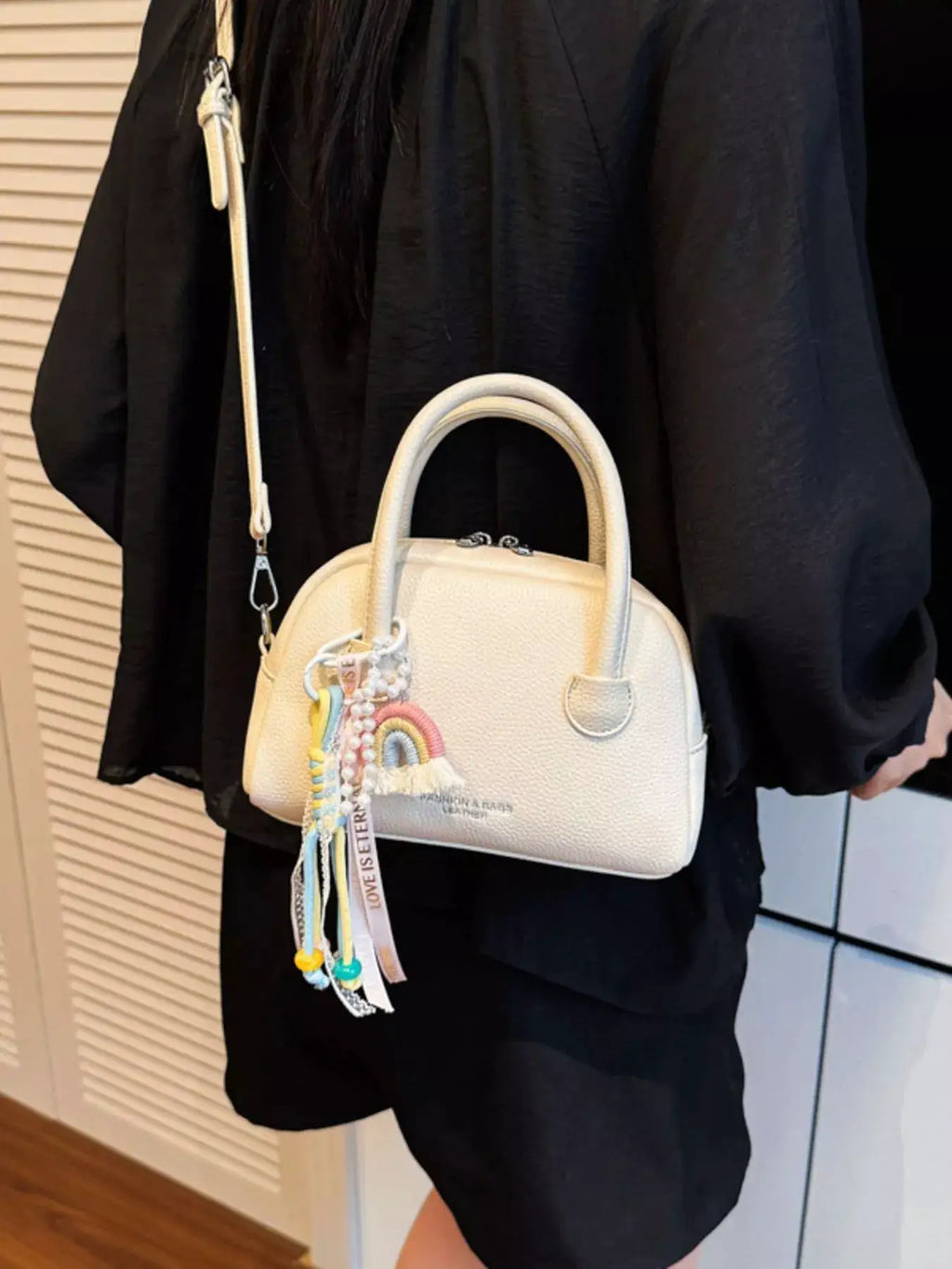 Mini PU Leather Crossbody Bag With Charm Decor Tassels — Parfymia