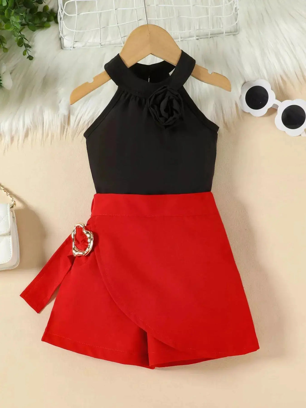 Girls Sleeveless Top And Skort Set With Bow Accent — Parfymia