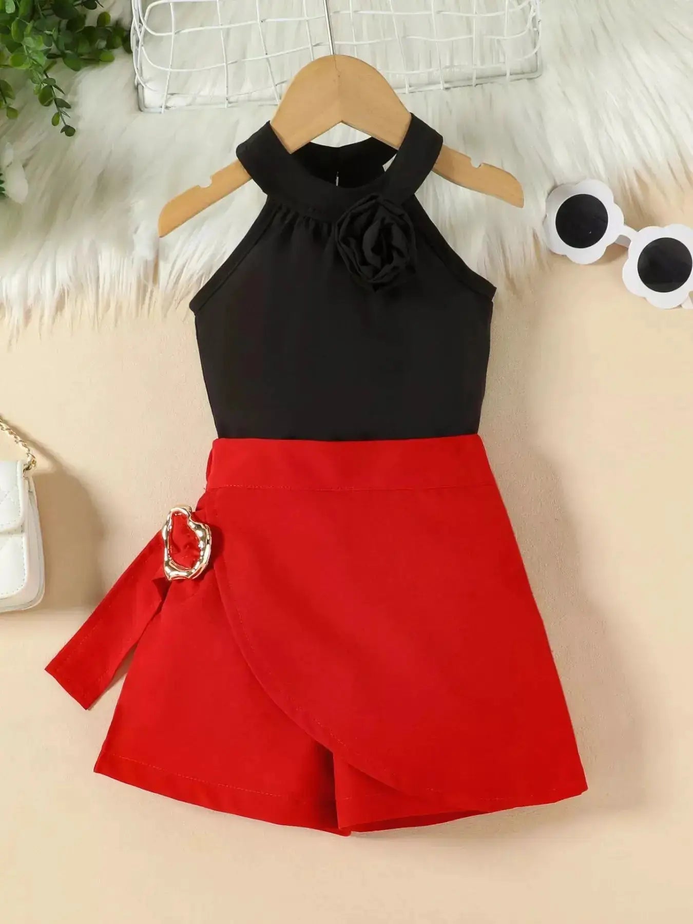 Girls Sleeveless Top And Skort Set With Bow Accent — Parfymia