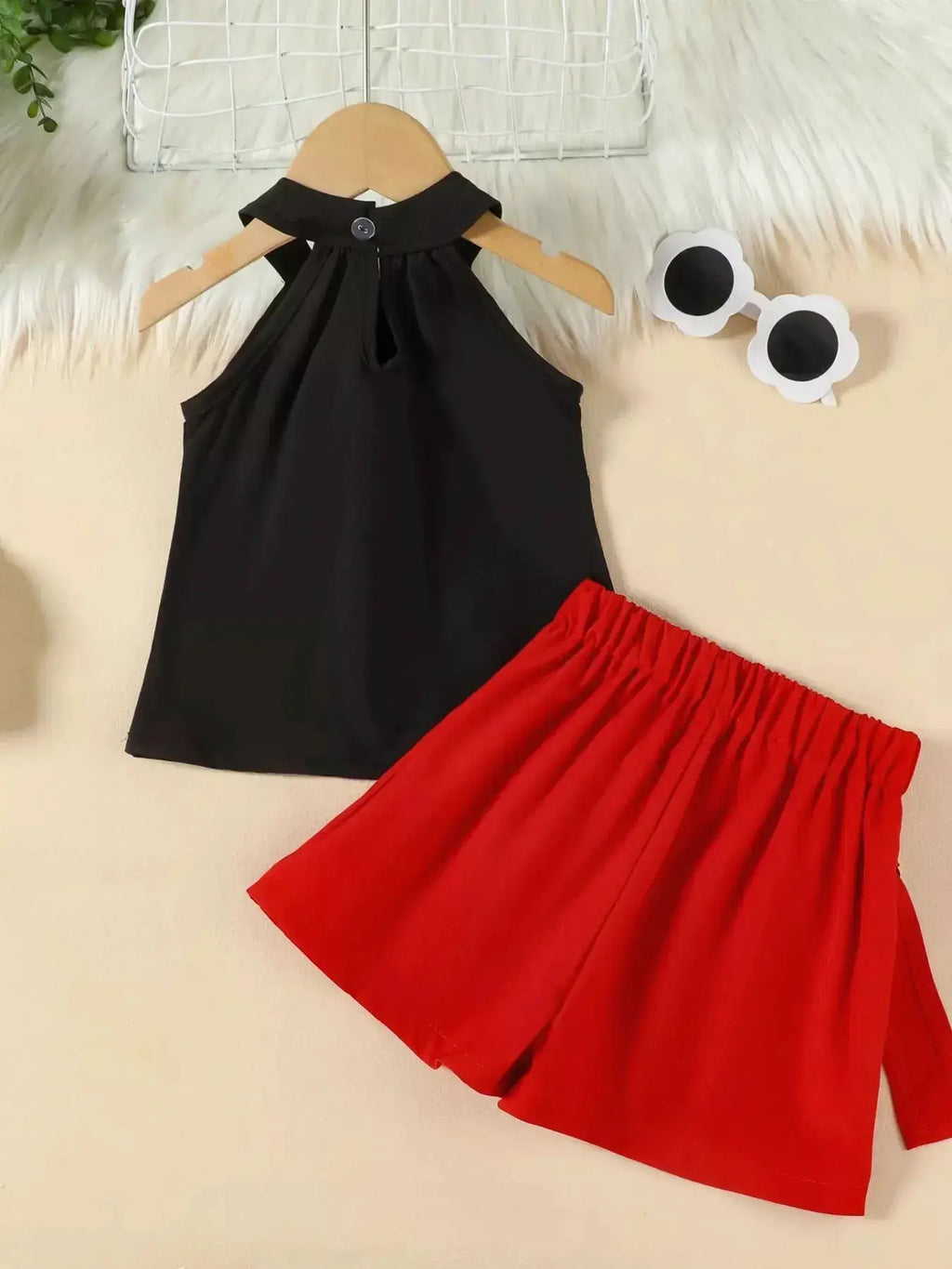 Girls Sleeveless Top And Skort Set With Bow Accent — Parfymia