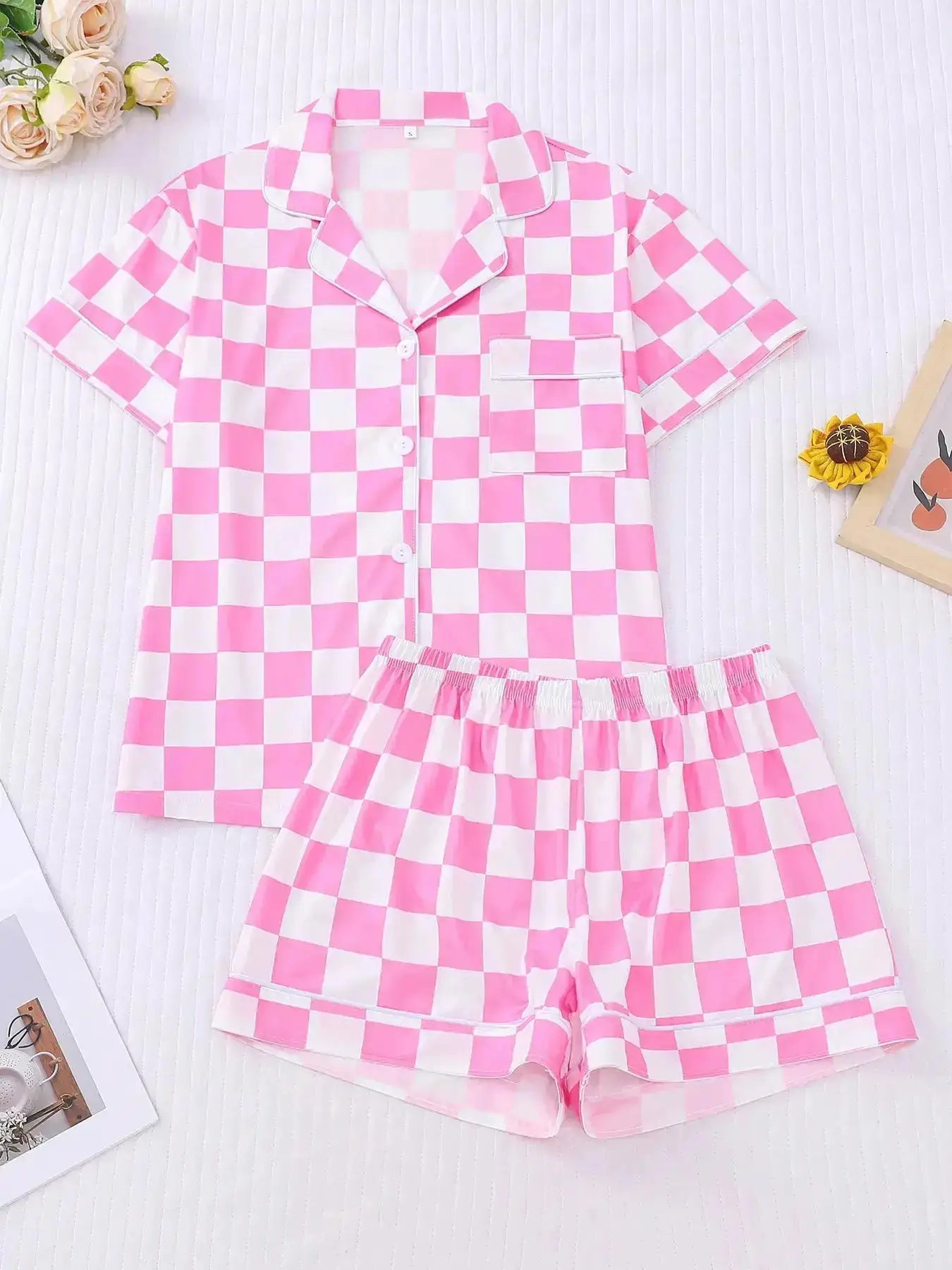 Women's Lounge Set – Checkered Print