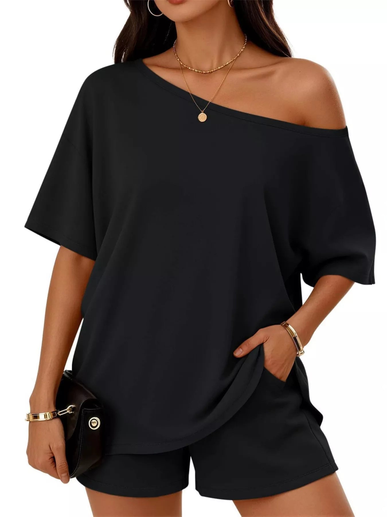 Women's Shorts Set One Shoulder Plus Size