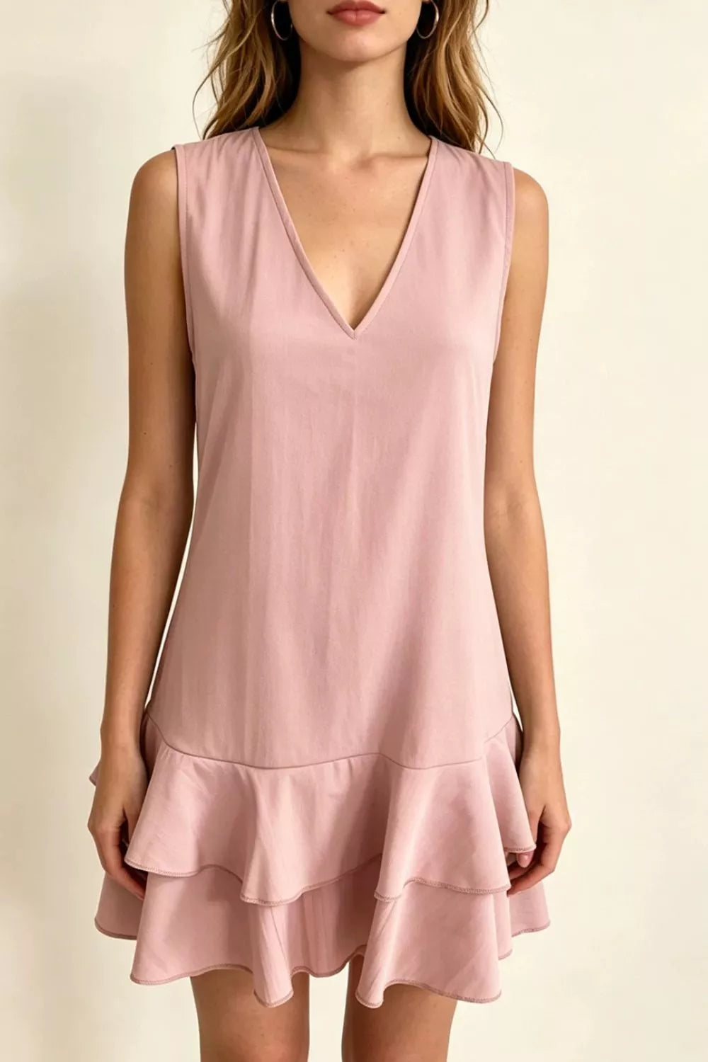 Women's Mini Dress – Ruffle Hem V-Neck