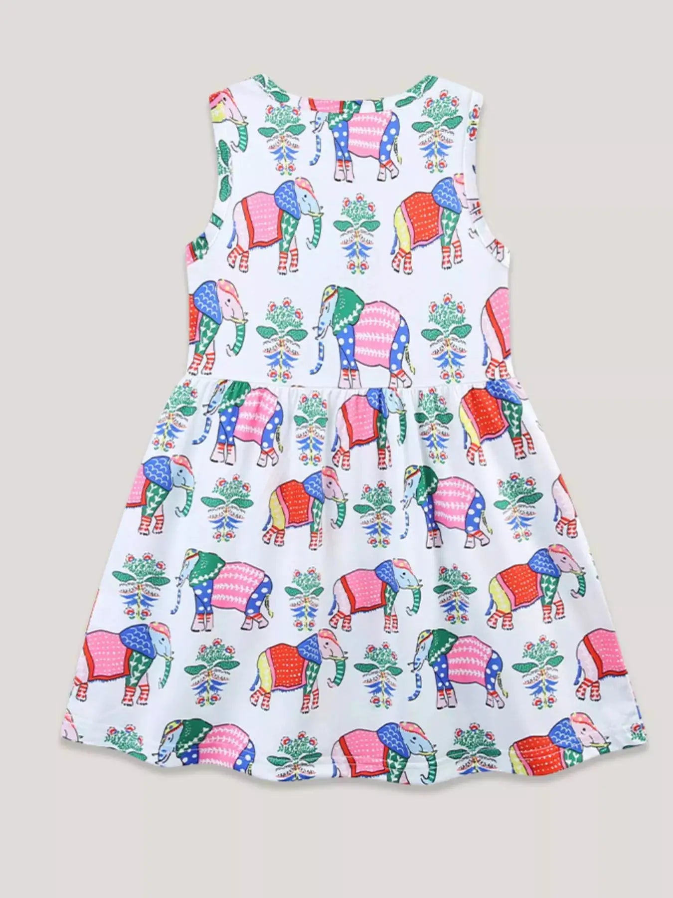 Girls Sleeveless Elephant Print Casual Dress Polyester Spandex Summer — Parfymia