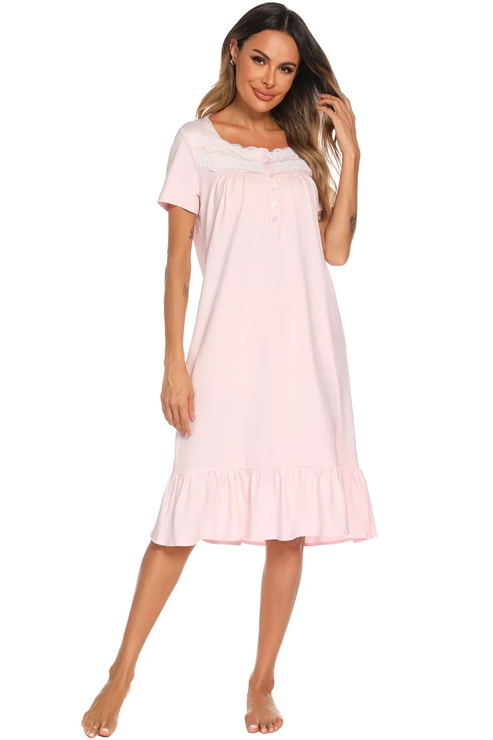Women's Lounge Dress – Lace Square Neck