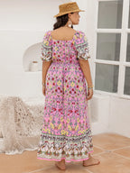 Women's Plus Size Printed Square Neck Dress