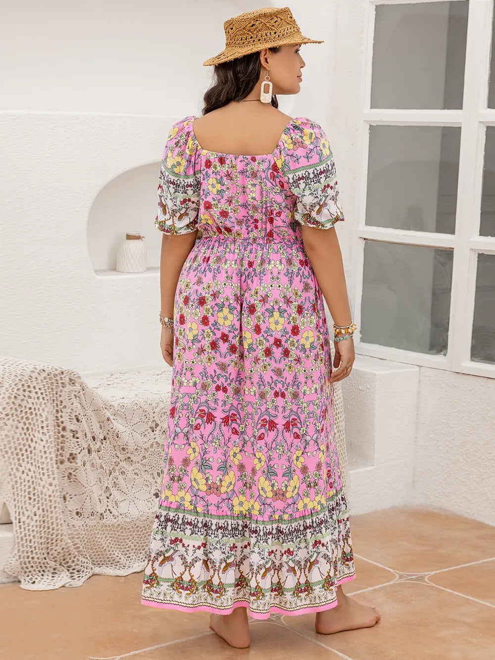 Women's Plus Size Printed Square Neck Dress