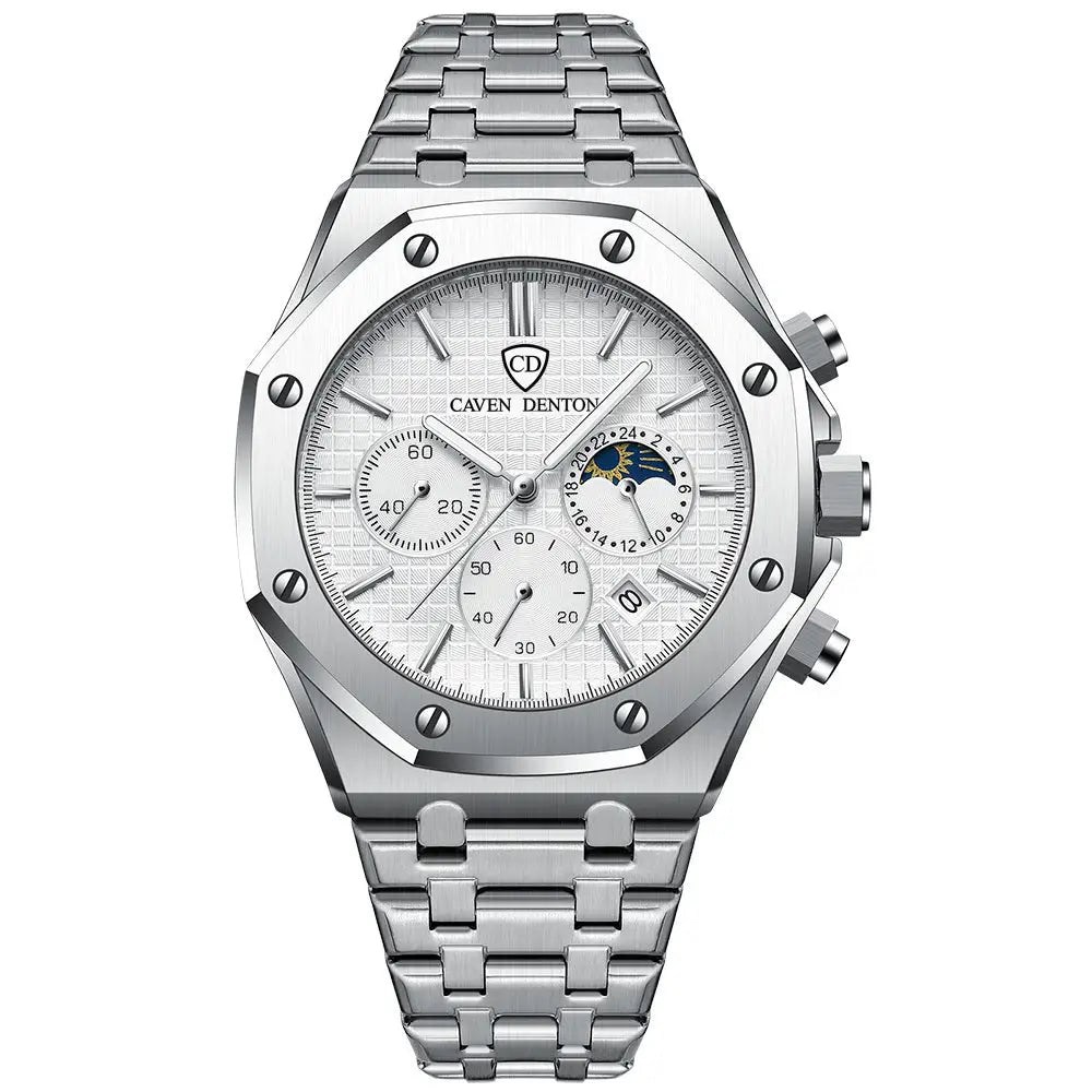Men's Moon Phase Watch – Waterproof Chronograph with Steel Strap Dropshipman
