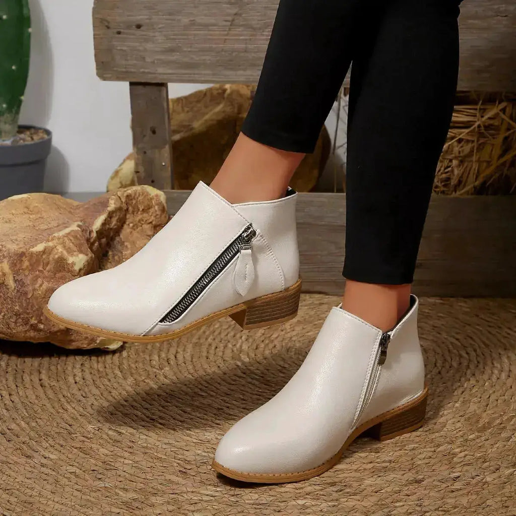 PU Leather Block Heels Ankle Boots for Women by Parfymia