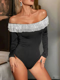 Perfee Sequin Ruffled Off-Shoulder Long Sleeve Bodysuit by Parfymia