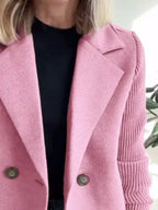 Women's Double-Breasted Jacket with Knit Sleeves