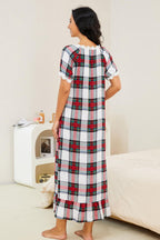 Women's Plaid Night Dress with Lace Trim