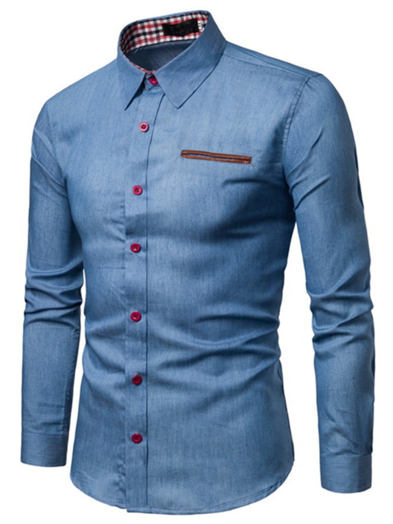 Men's Plus Size Slim Fit Long Sleeve Denim Shirt