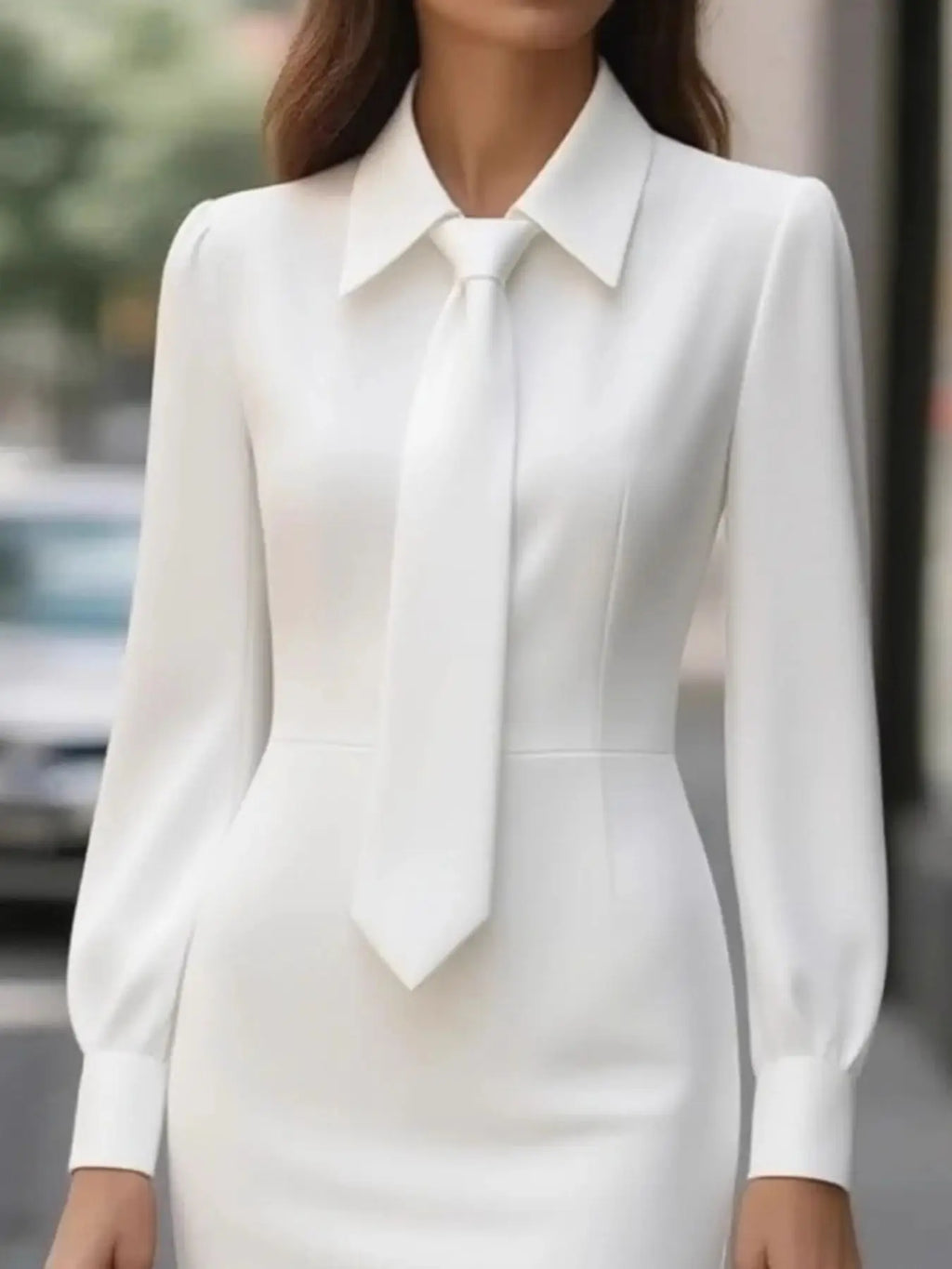 Tie-Neck Long Sleeve Dress Trendsi