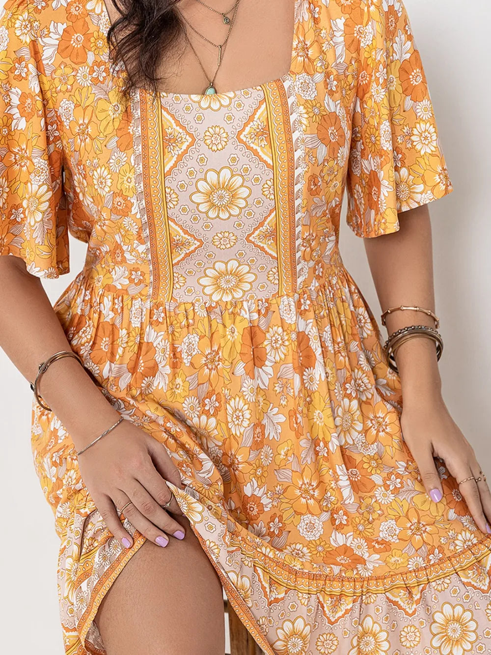 Women's Plus Size Printed Square Neck Dress