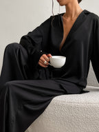 Women's Lounge Set Black Long Sleeve