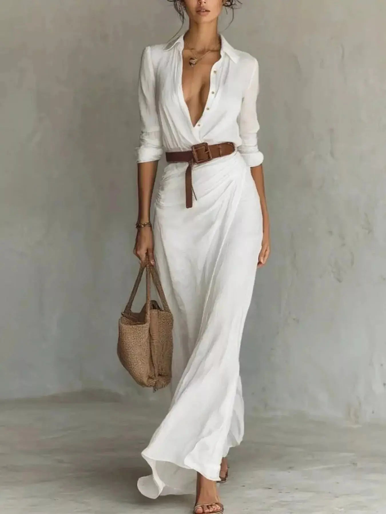 Full Size Ruched Long Sleeve Maxi Dress Plus Size Trendsi