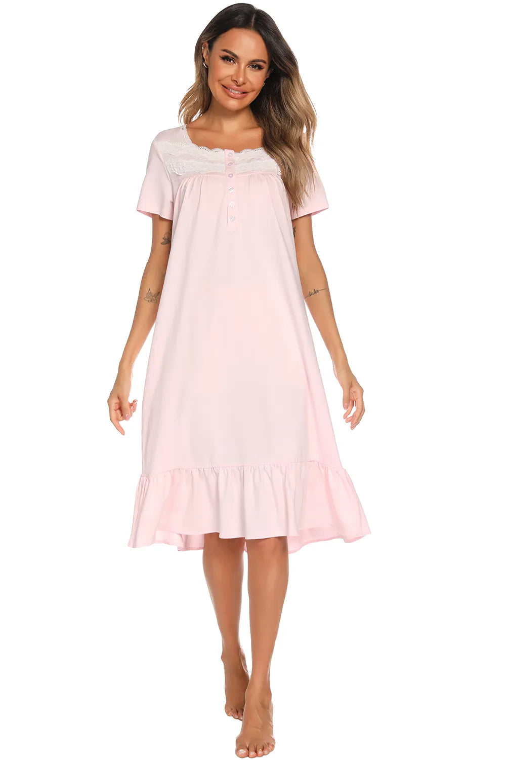 Women's Lounge Dress – Lace Square Neck