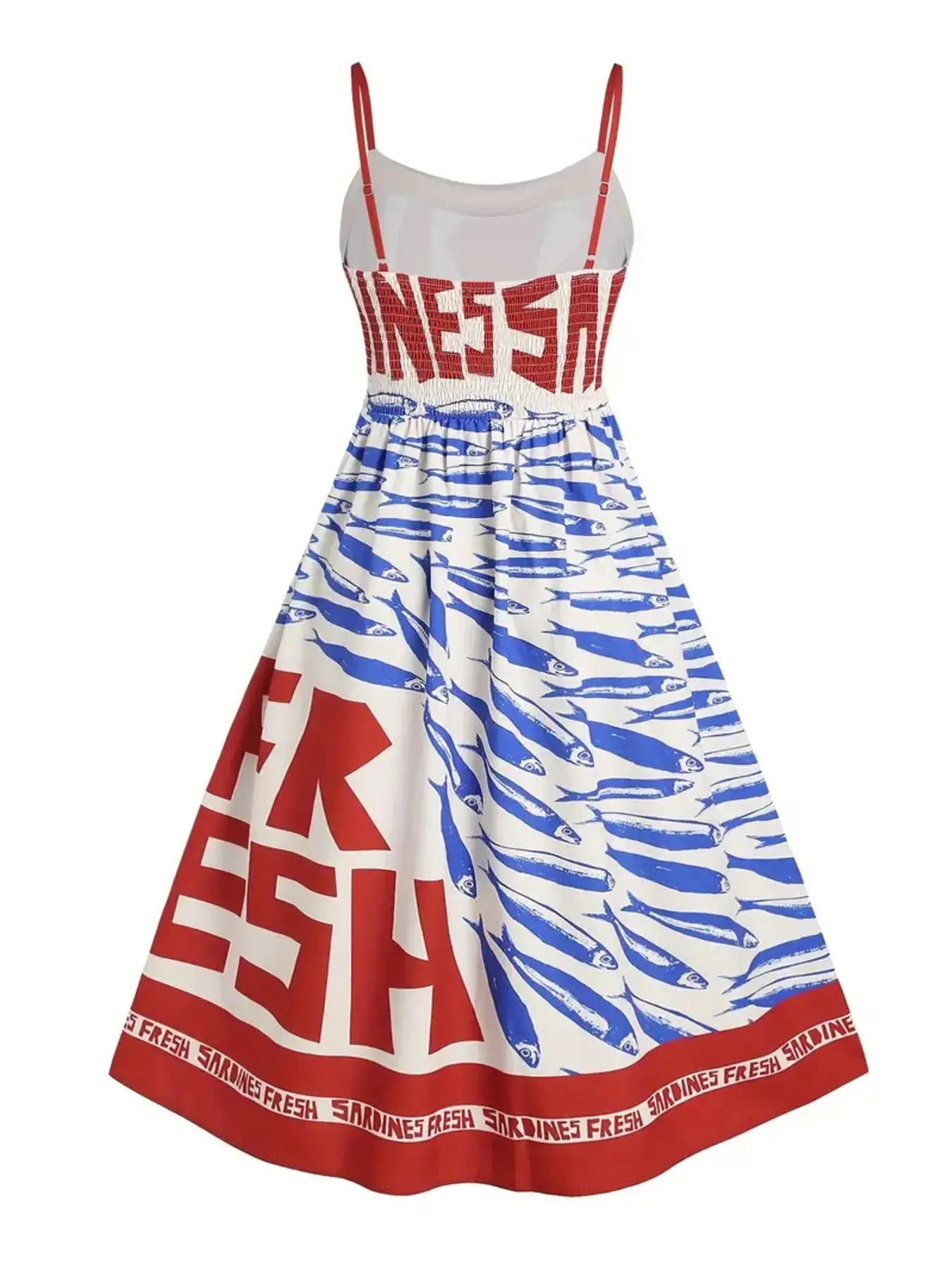 Sardine Print Spaghetti Strap Midi Dress Trendsi