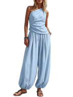 Women's Pants Set – One-Shoulder Top & Wide Leg
