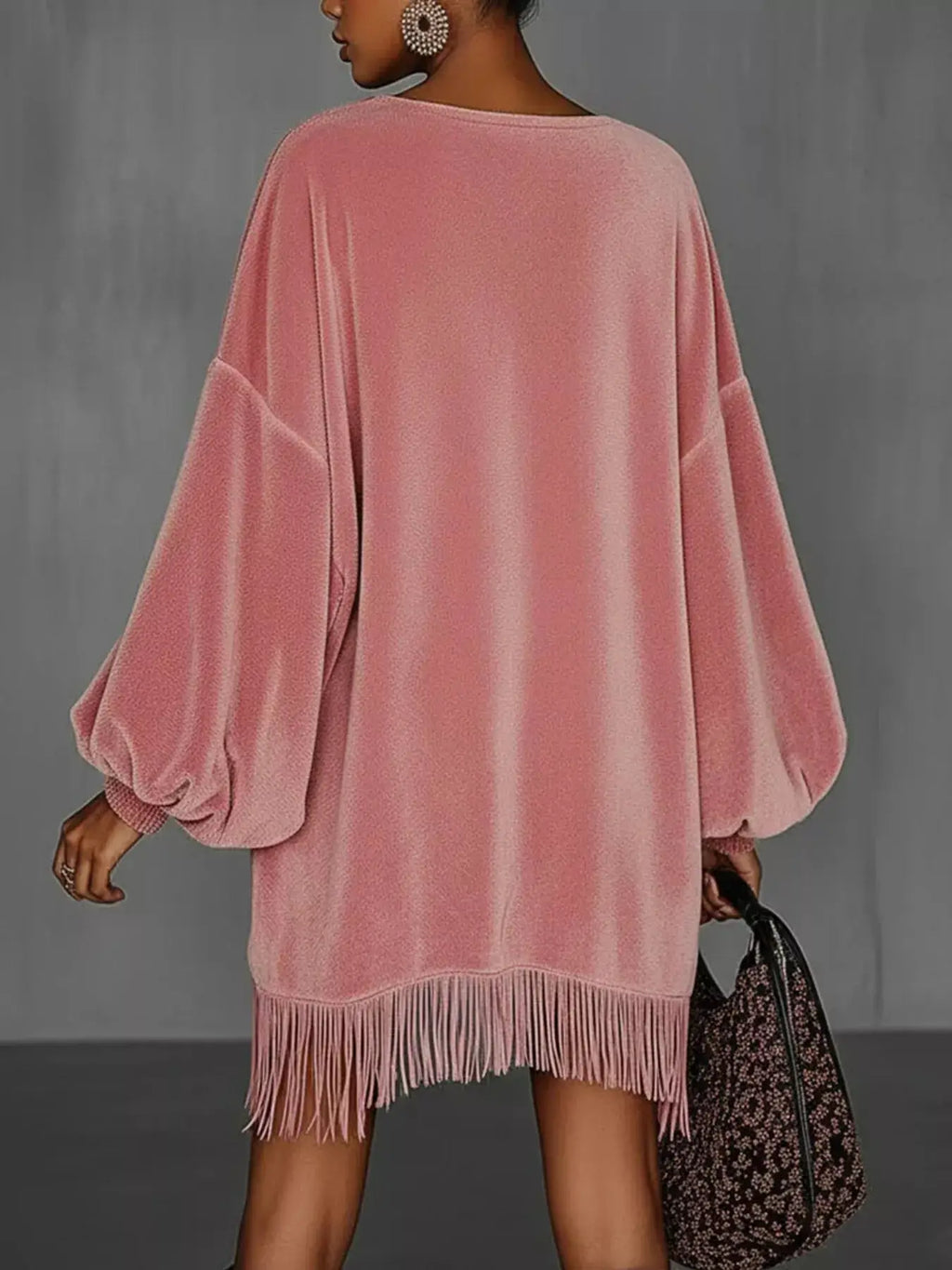 Velvet Fringe Hem Mini Dress Trendsi