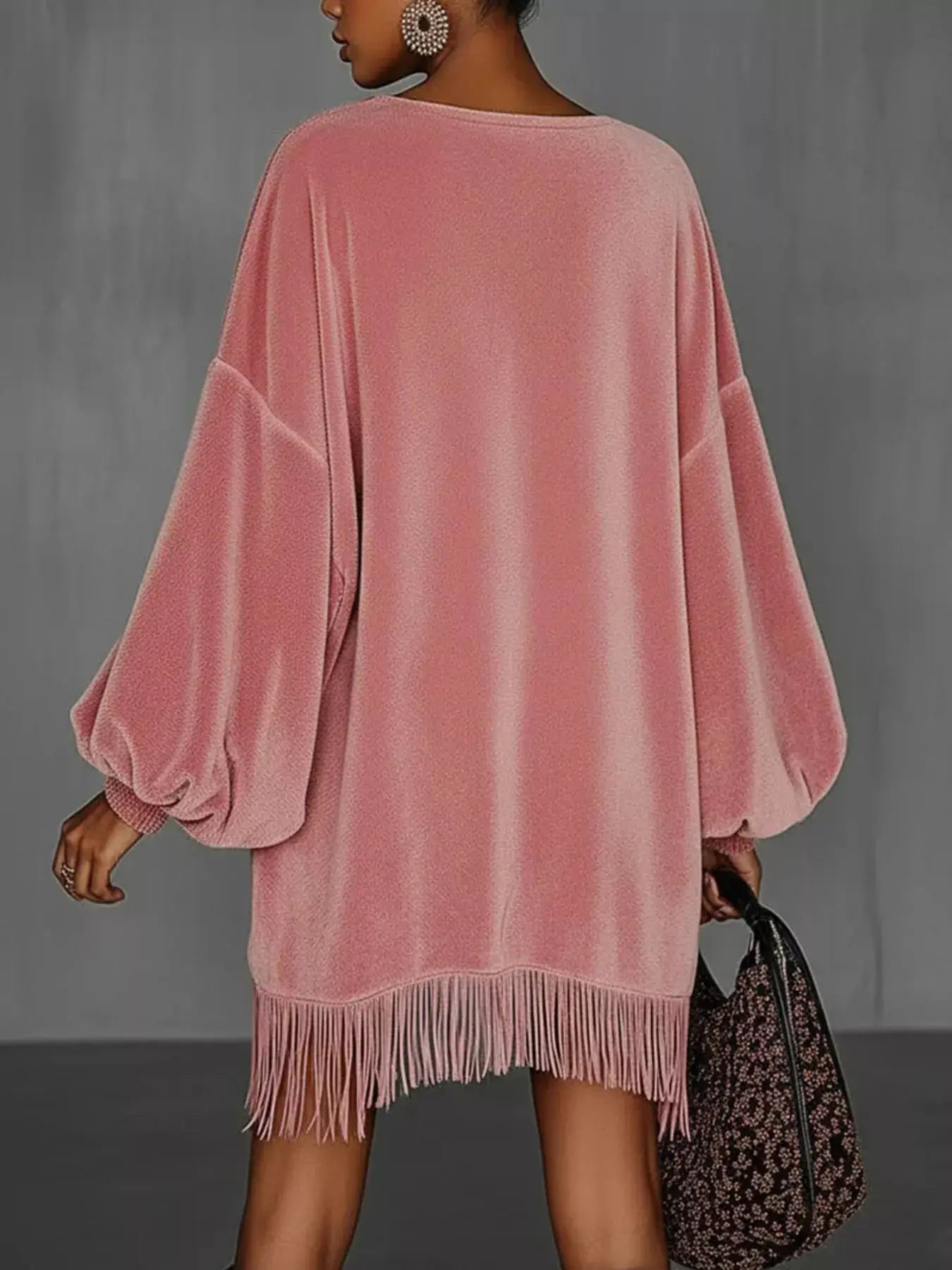 Velvet Fringe Hem Mini Dress Trendsi
