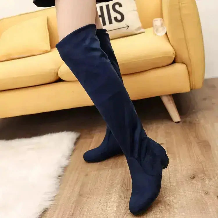 Suede Round Toe Block Heel Boots by Parfymia