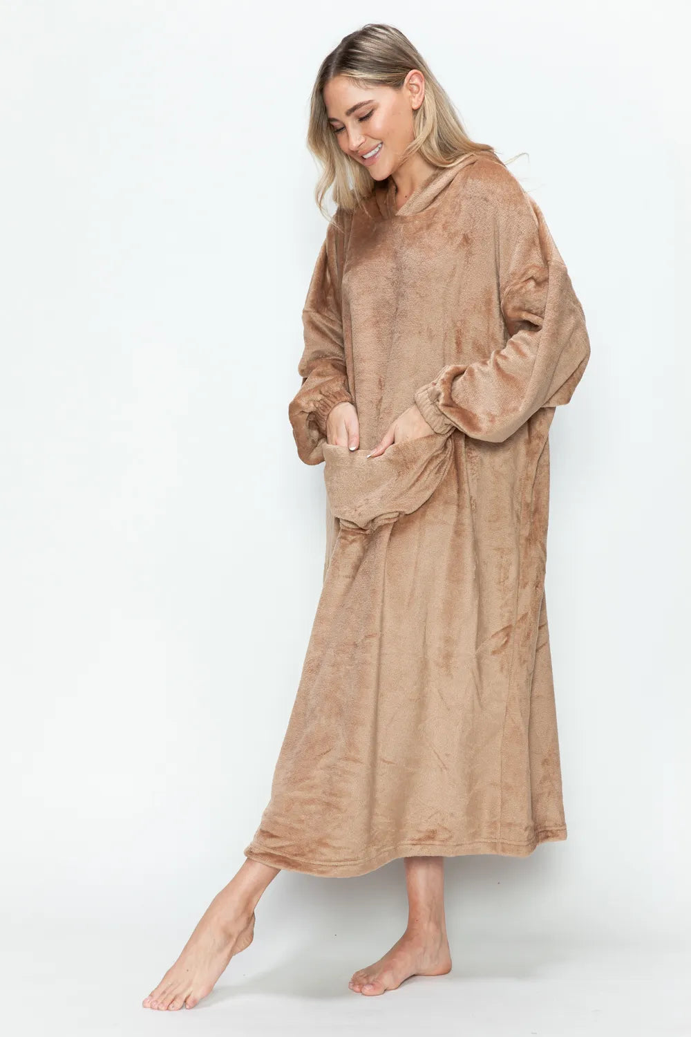 Women's Hooded Midi Lounge Dress with Pockets