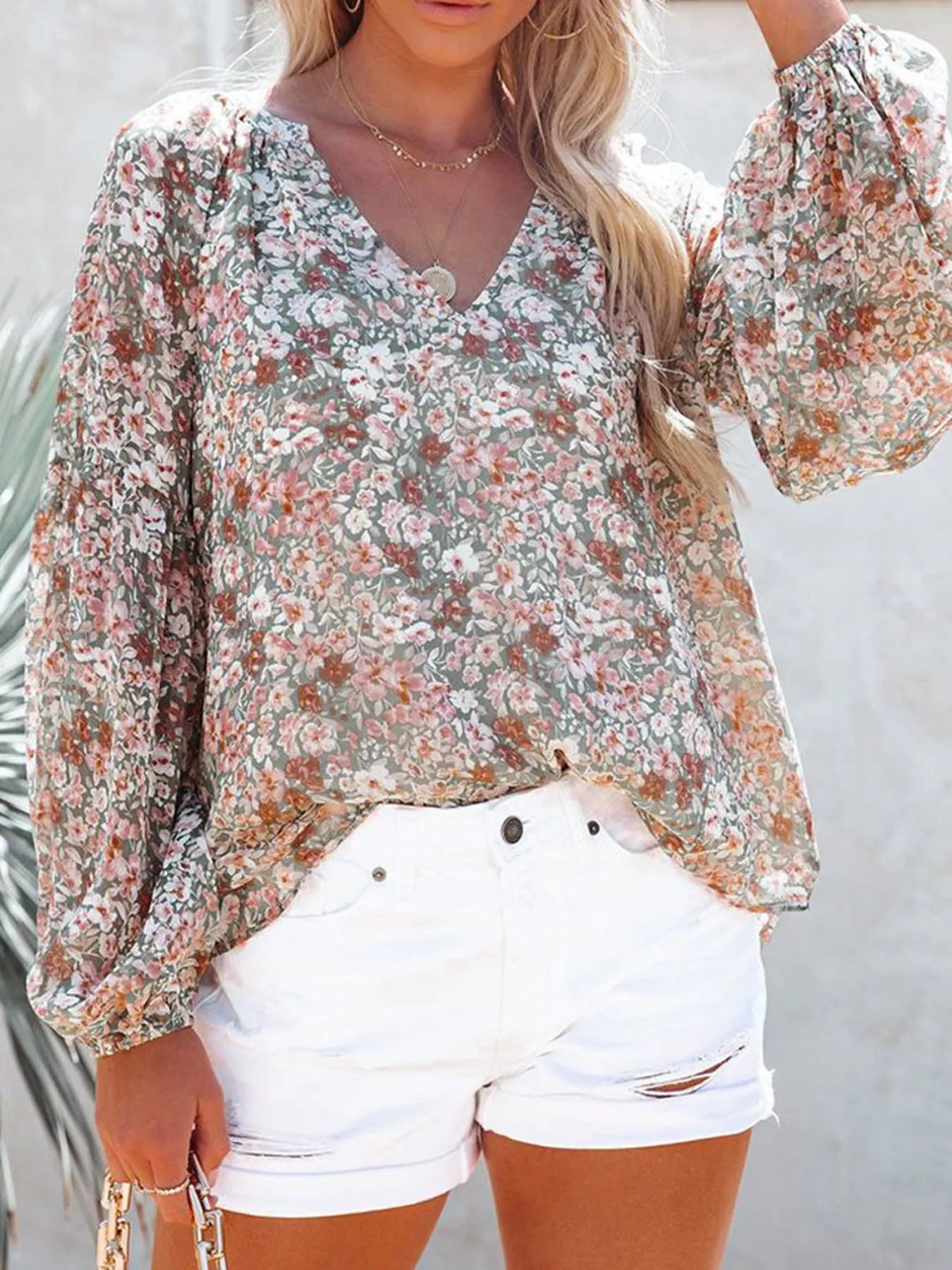 Women's Floral Print V-Neck Blouse Plus Size