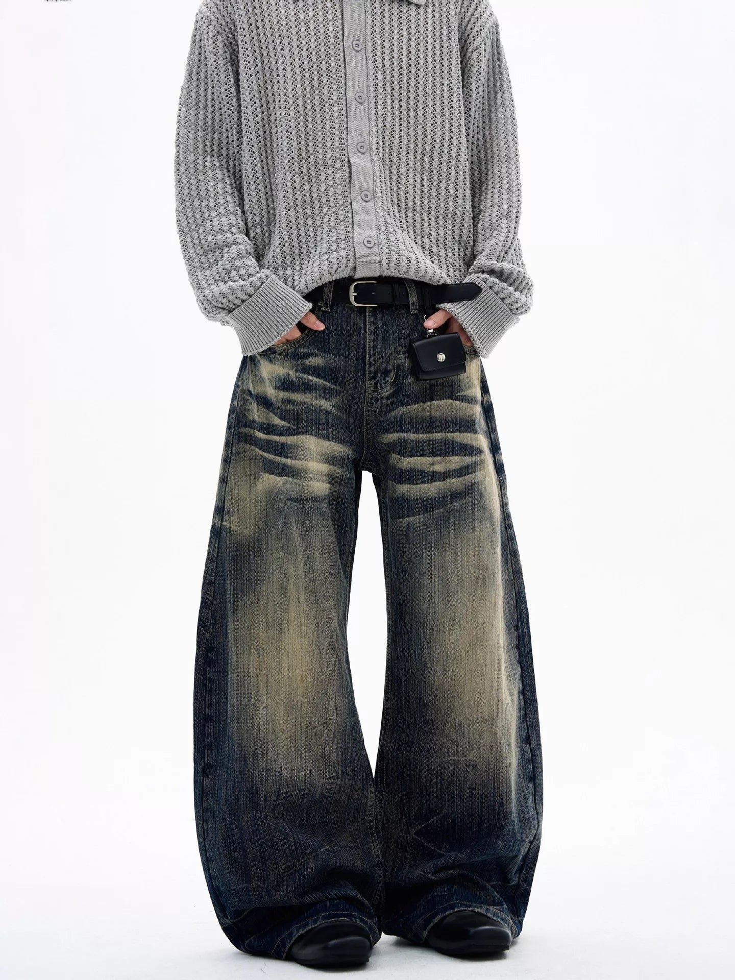 Men's Pants Vintage Wash Wide Leg Plus