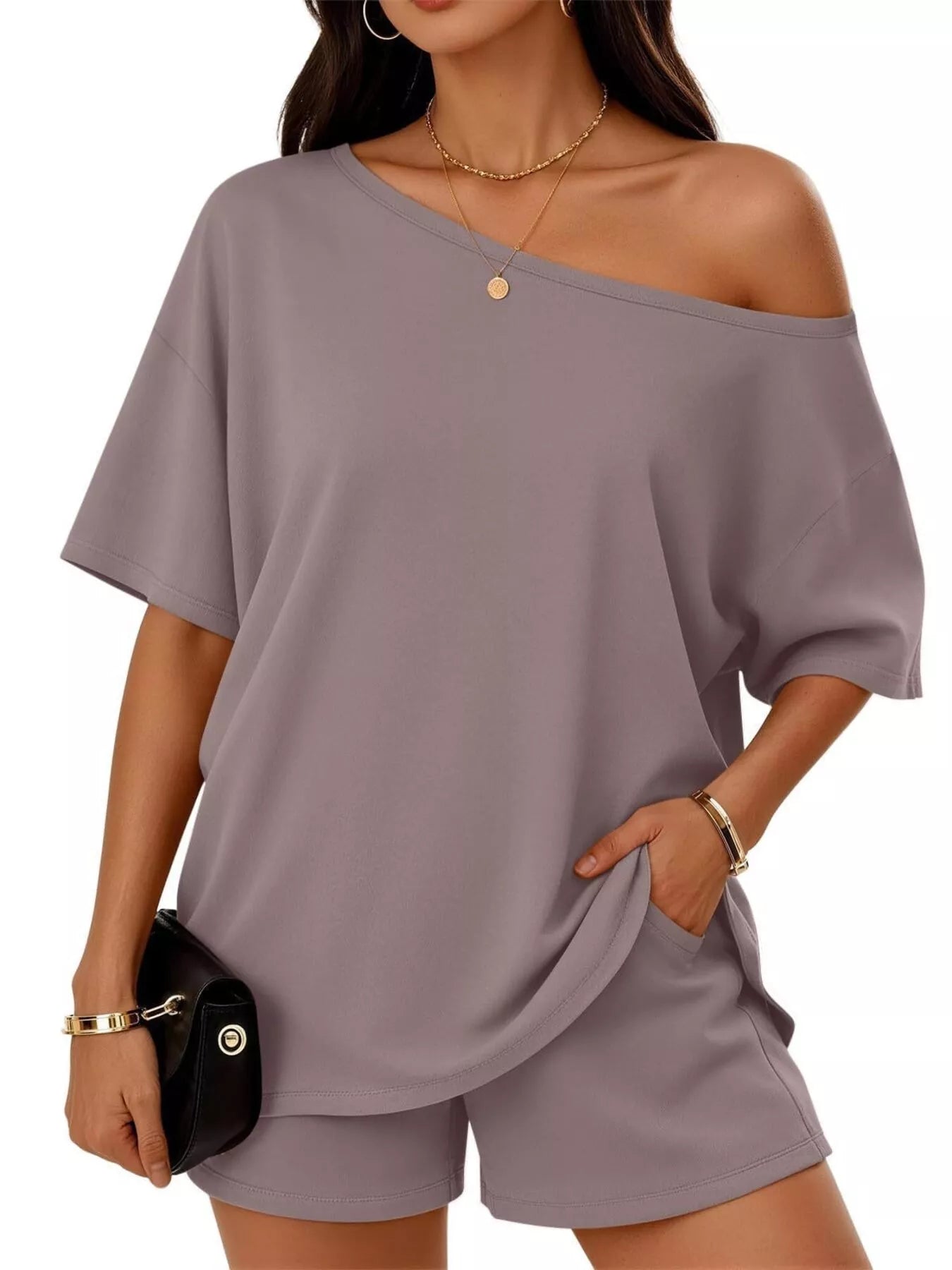 Women's Shorts Set One Shoulder Plus Size