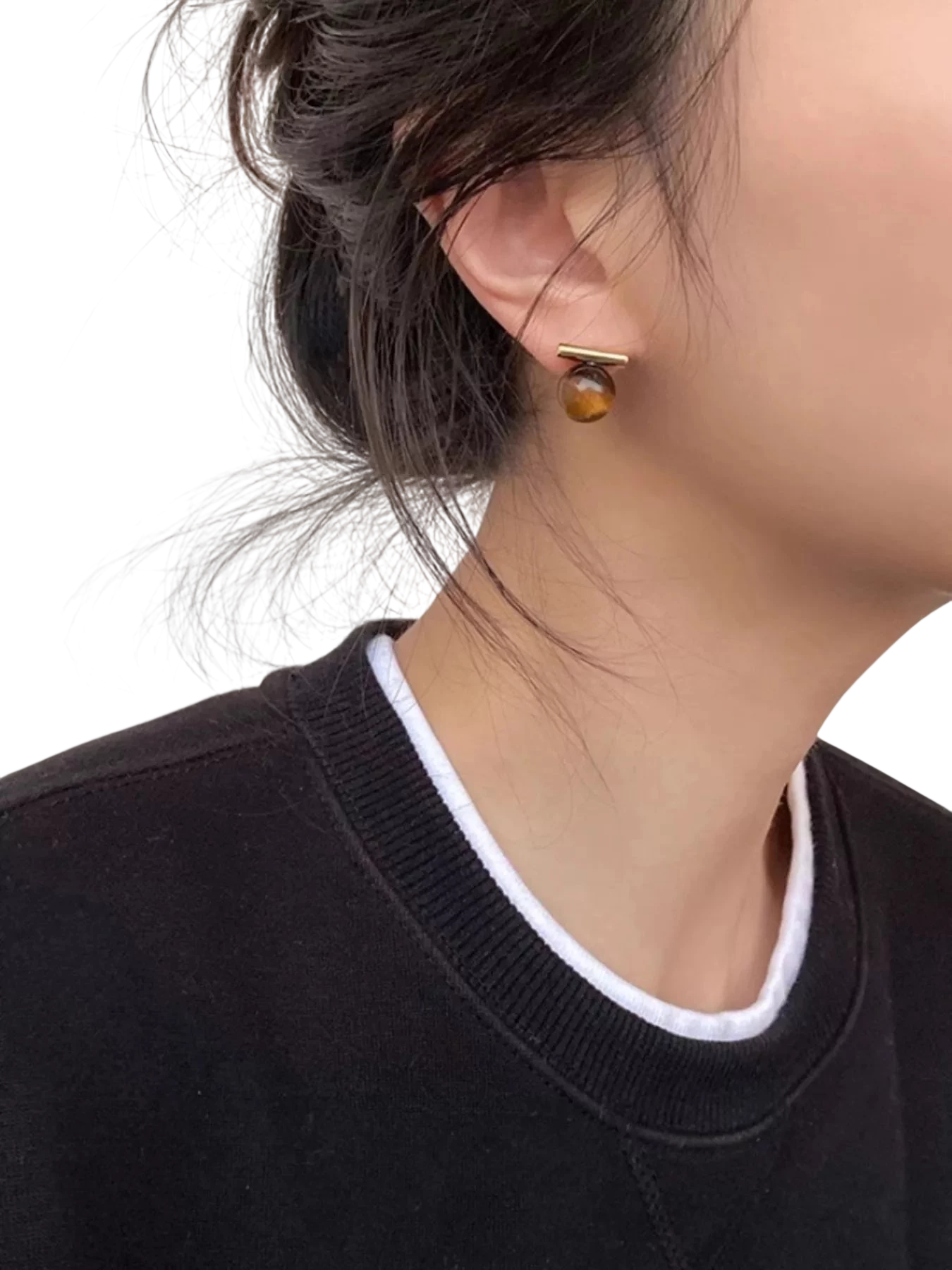 Tiger Eye Stone Stud Earrings
