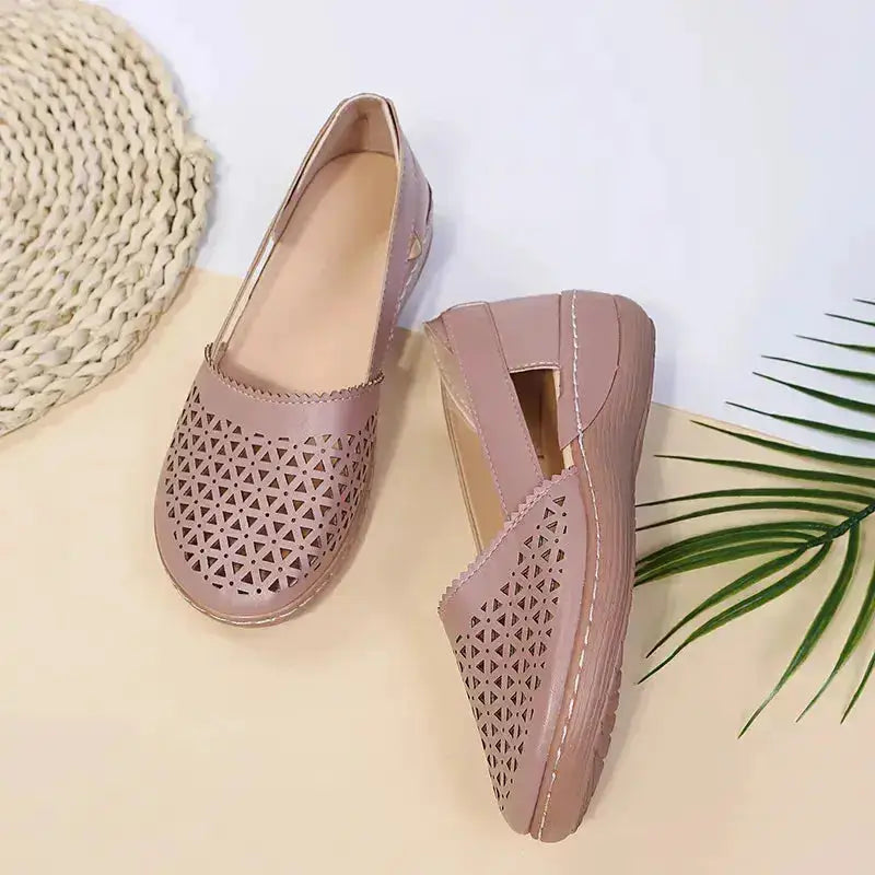 Stylish Cutout Round Toe PU Leather Loafers by Parfymia