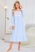 Women's Night Dress – Lace Square Neck Flounce Sleeve