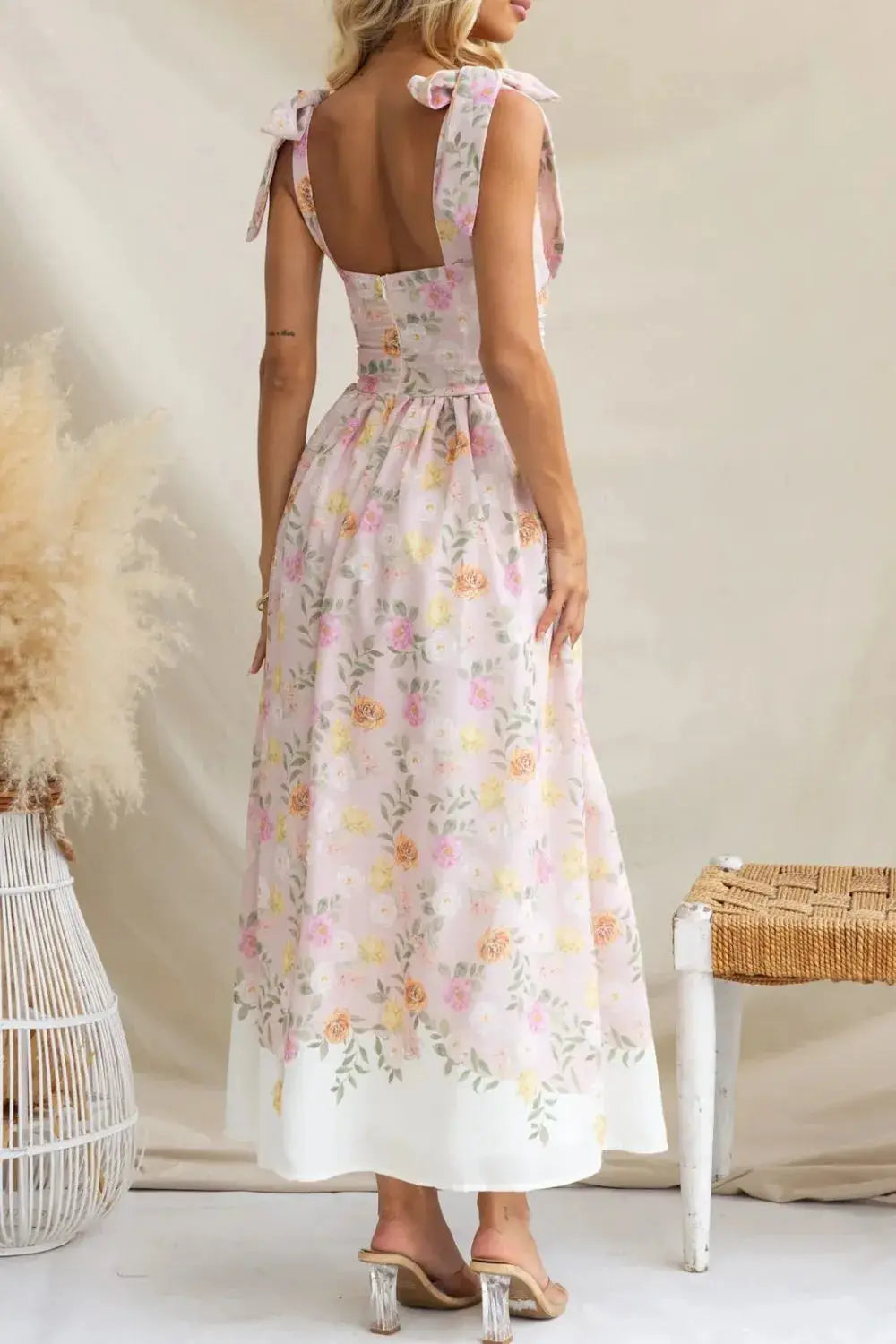 Printed Tie Shoulder Midi Cami Dress Trendsi