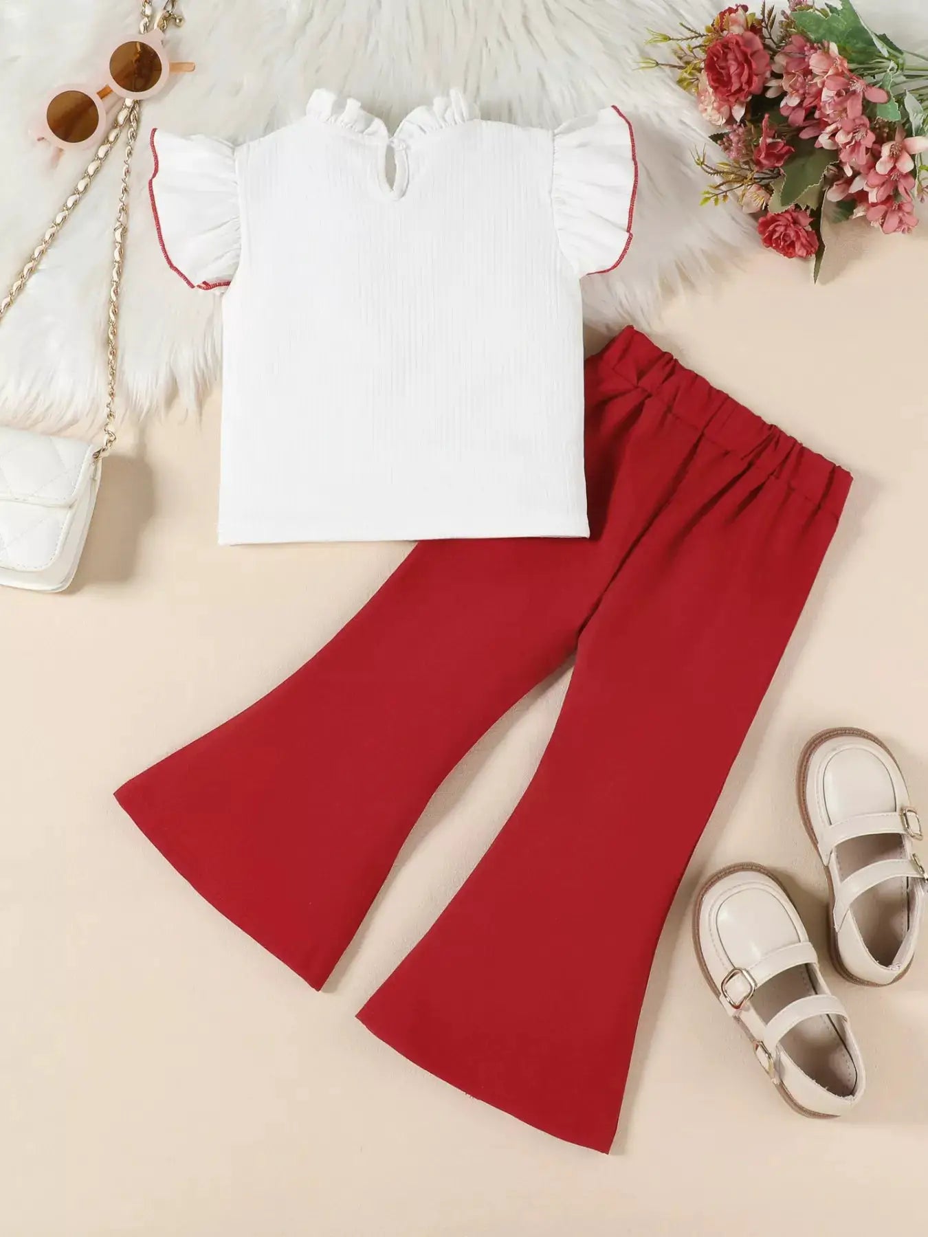 Girls Ruffle Trim Top And Flare Leg Pants Set For Parties — Parfymia