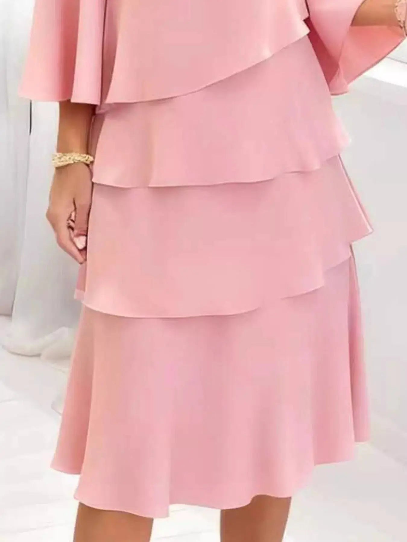 Full Size Ruffled Layered 3/4 Sleeve Dress Plus Size Trendsi