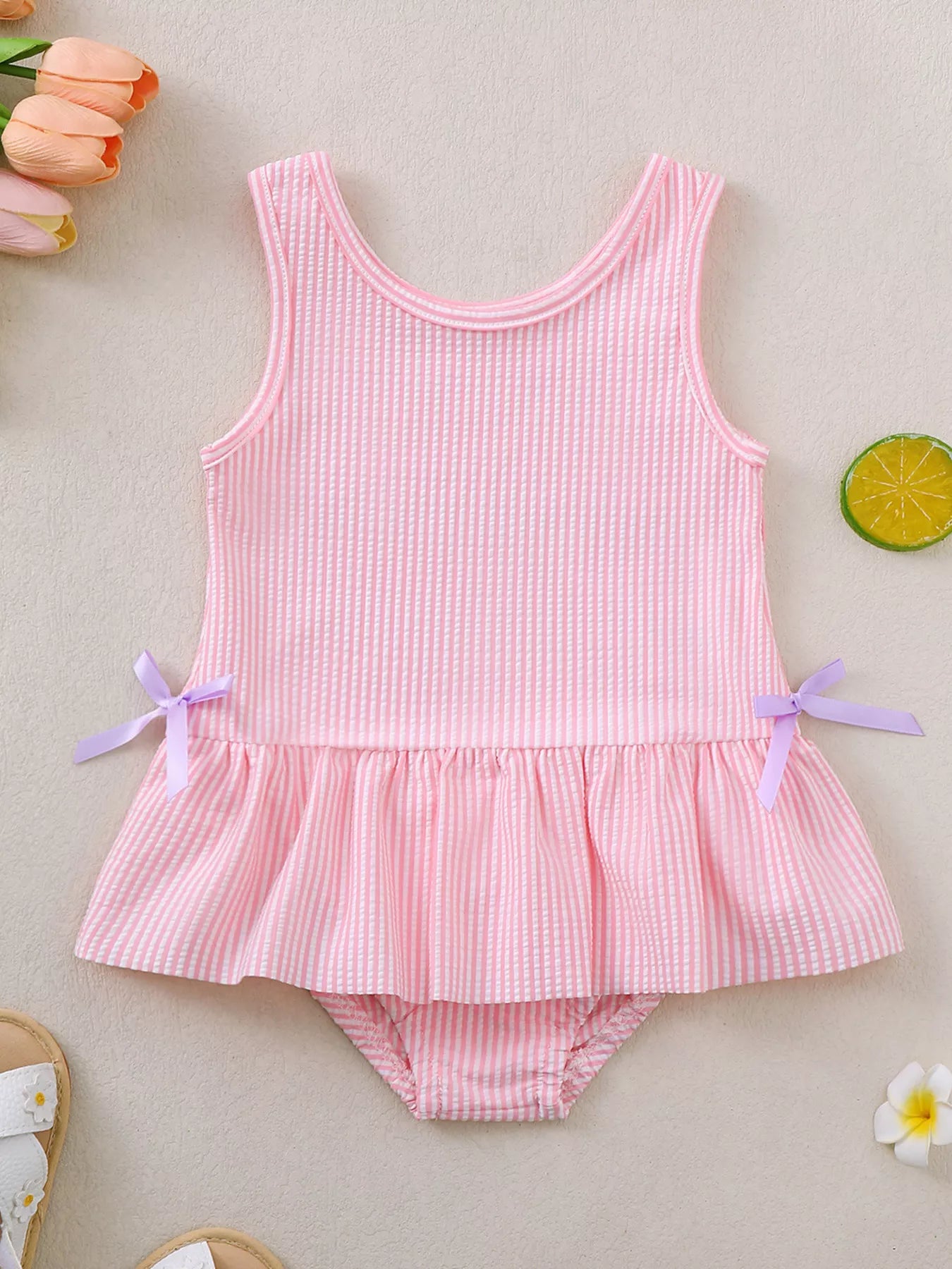 Children's Striped Sleeveless One-Piece Swimsuit