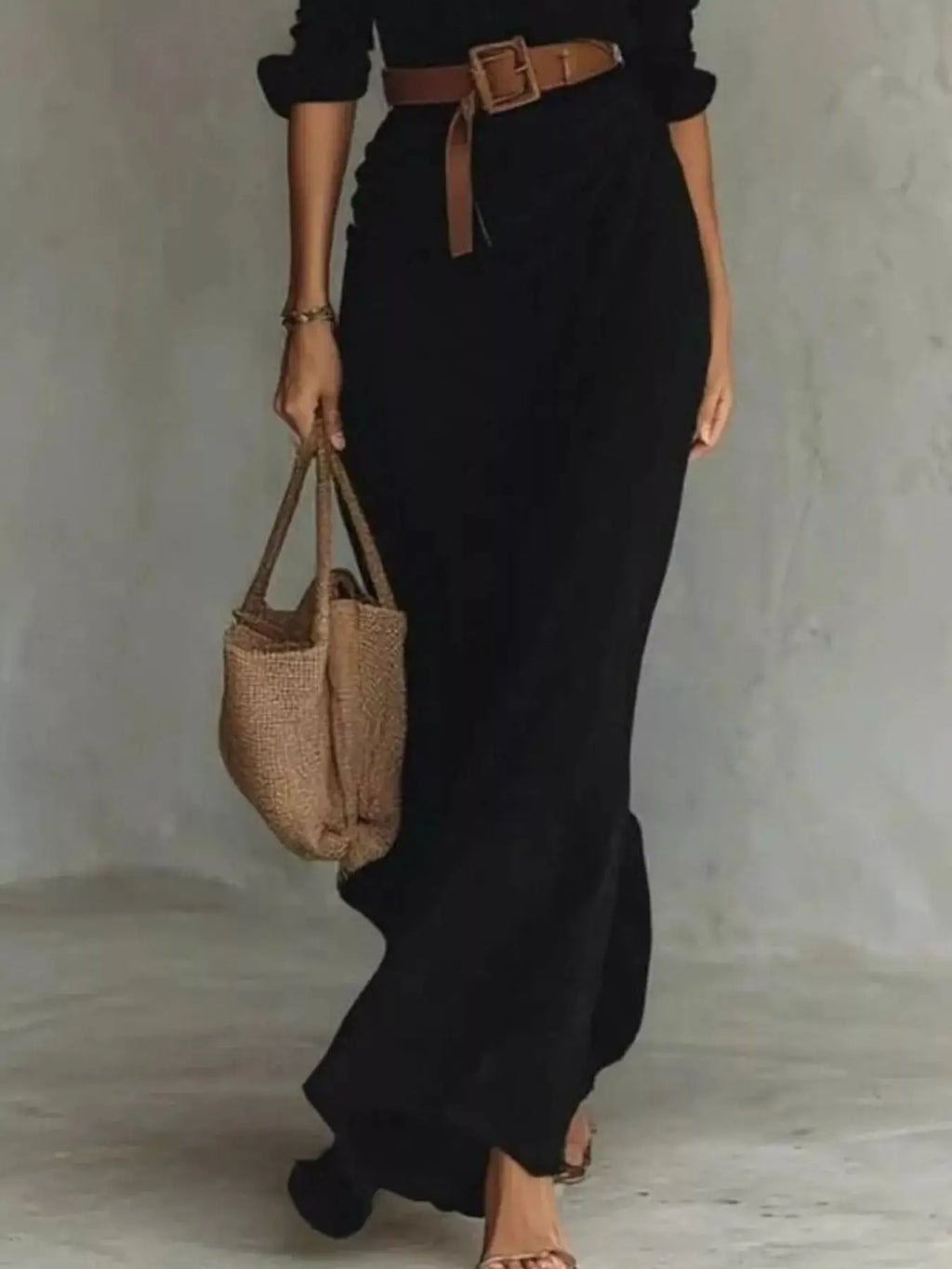 Full Size Ruched Long Sleeve Maxi Dress Plus Size Trendsi