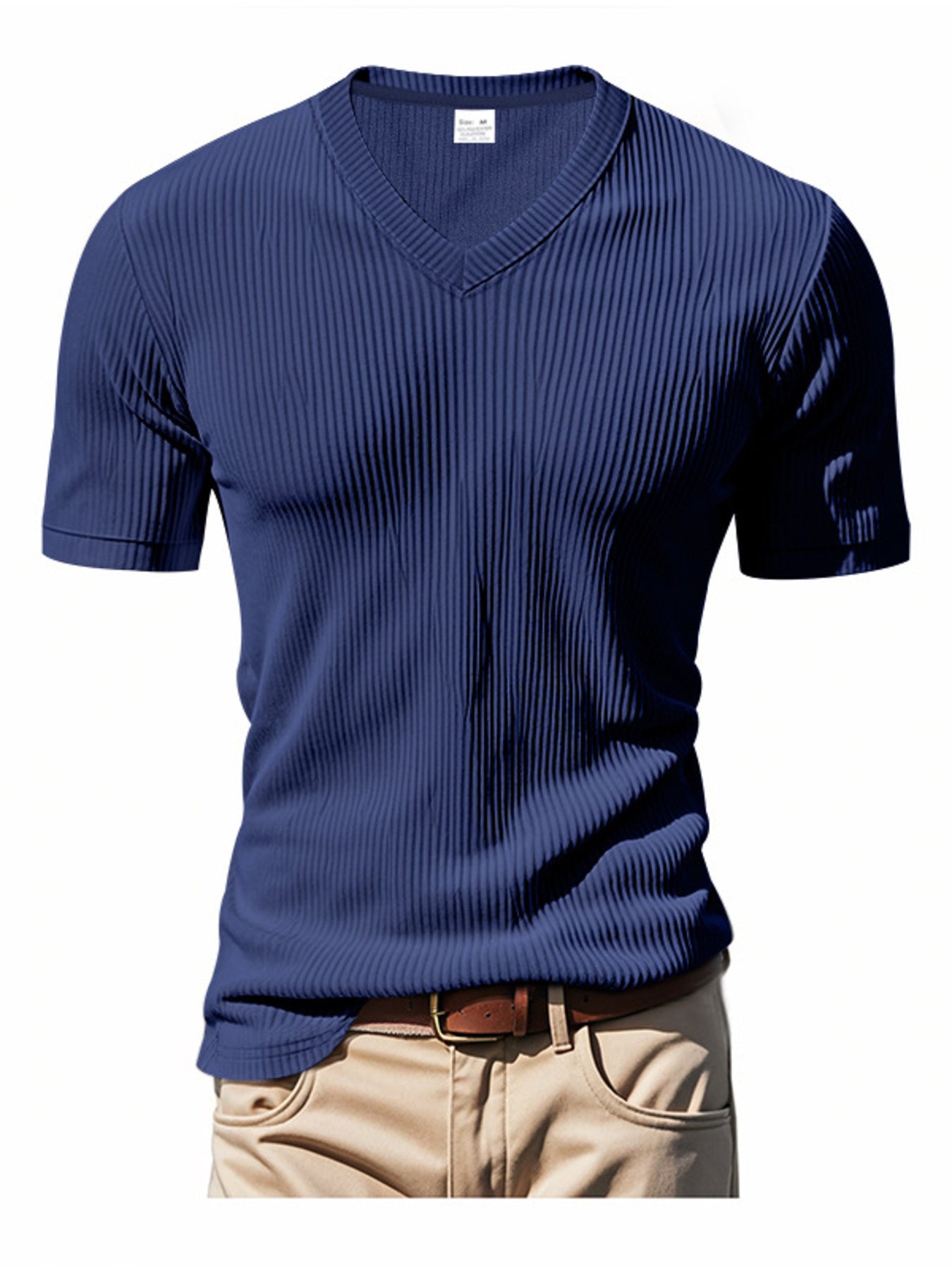 Men's Full Size Ribbed V-Neck T-Shirt Plus Size