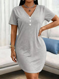 Women's Plus Size V-Neck Button Dress