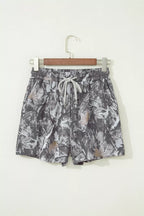 Abstract Maple Leaf Printed Tie Elastic Waist Shorts