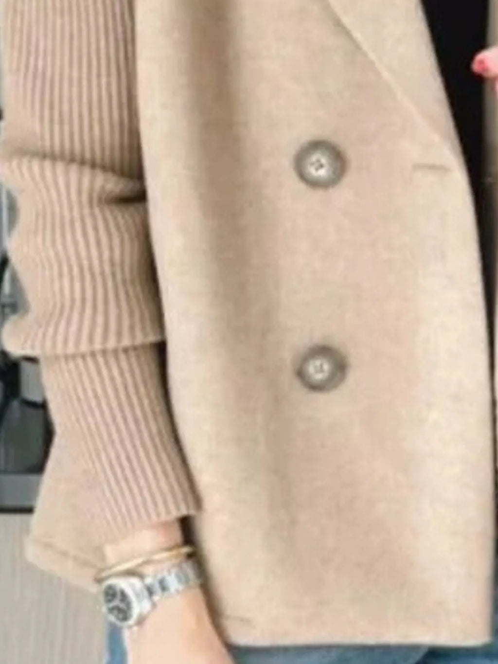 Women's Double-Breasted Jacket with Knit Sleeves