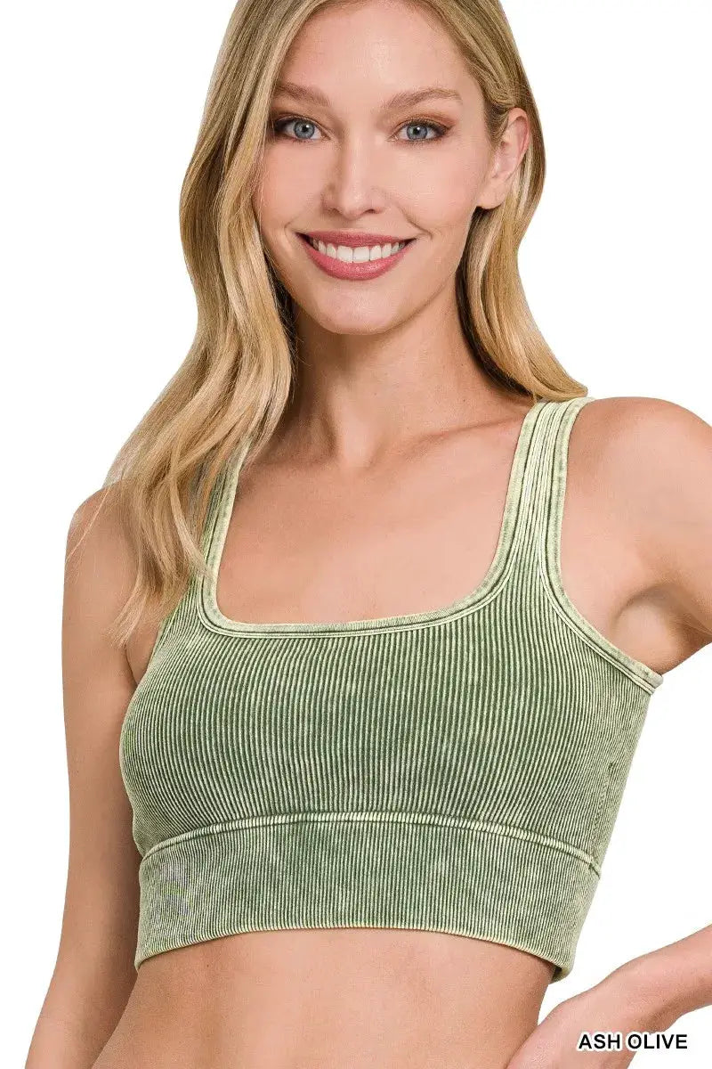 Zenana Washed Ribbed Seamless Square Neck With Bra Pads by Trendsi