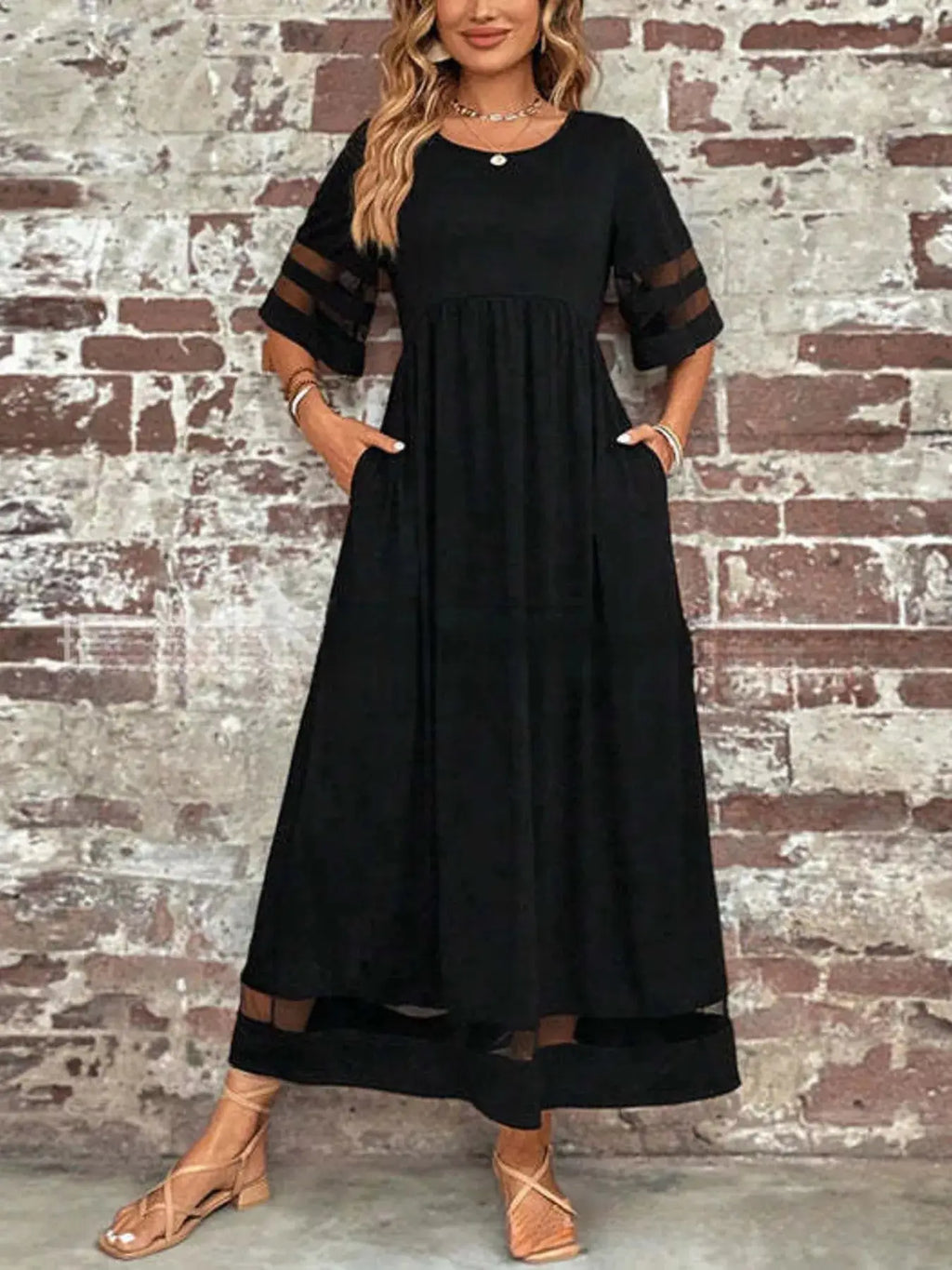 Full Size Round Neck Half Sleeve Dress Plus Size Trendsi