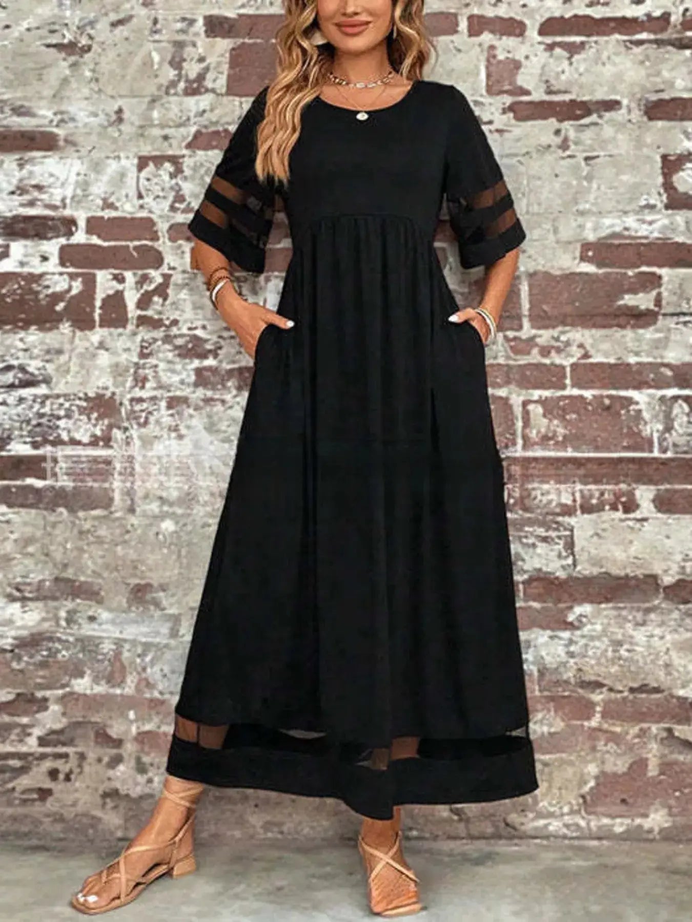 Full Size Round Neck Half Sleeve Dress Plus Size Trendsi