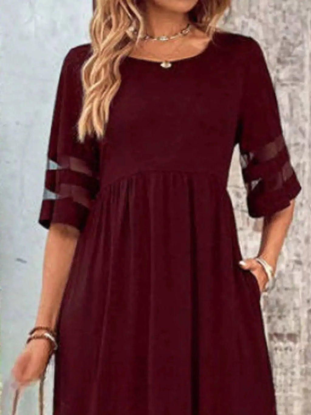 Full Size Round Neck Half Sleeve Dress Plus Size Trendsi