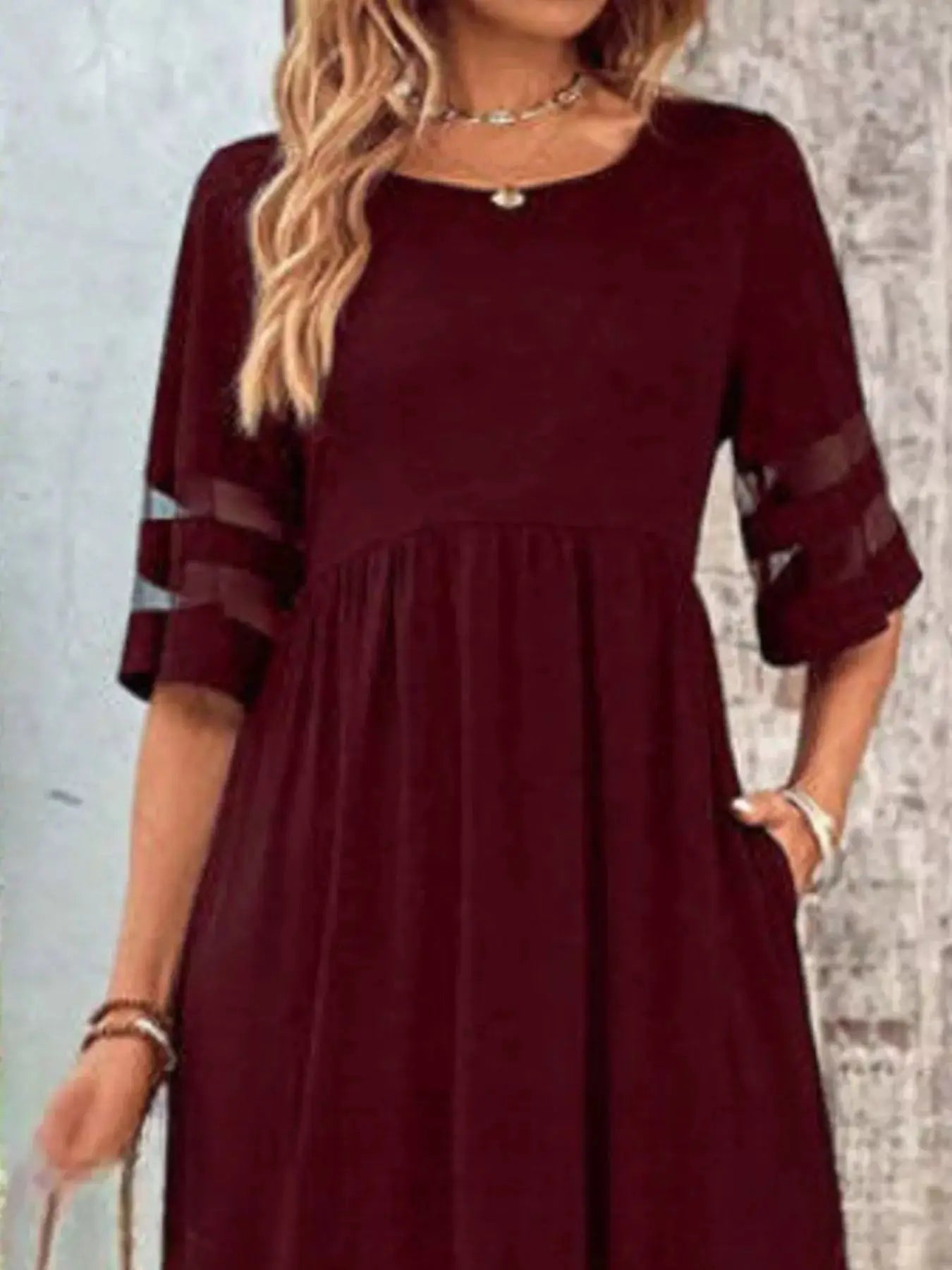 Full Size Round Neck Half Sleeve Dress Plus Size Trendsi